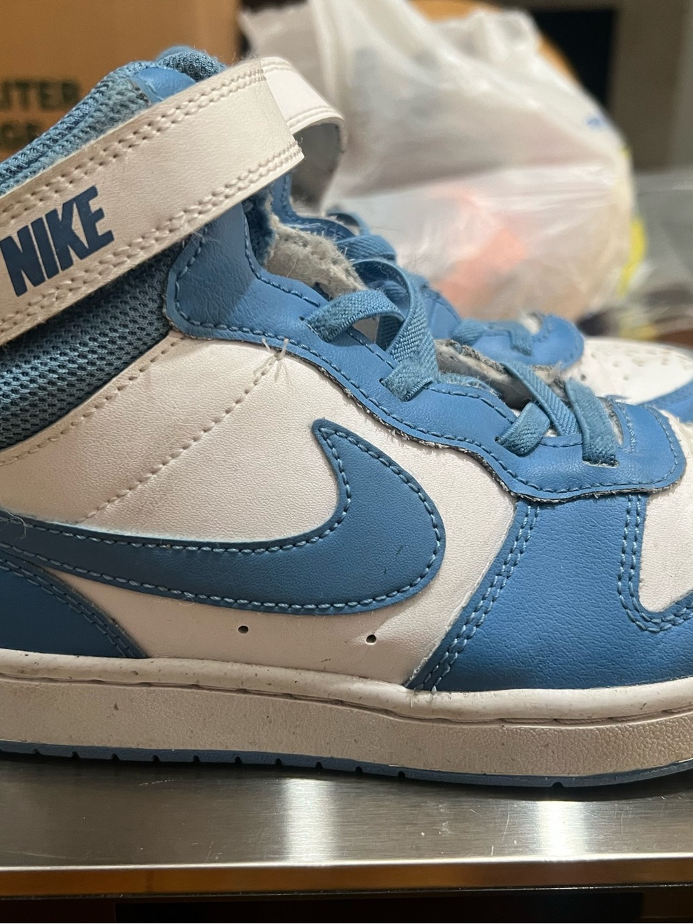 Nike Kids High-Top Sneakers in Light Blue and White